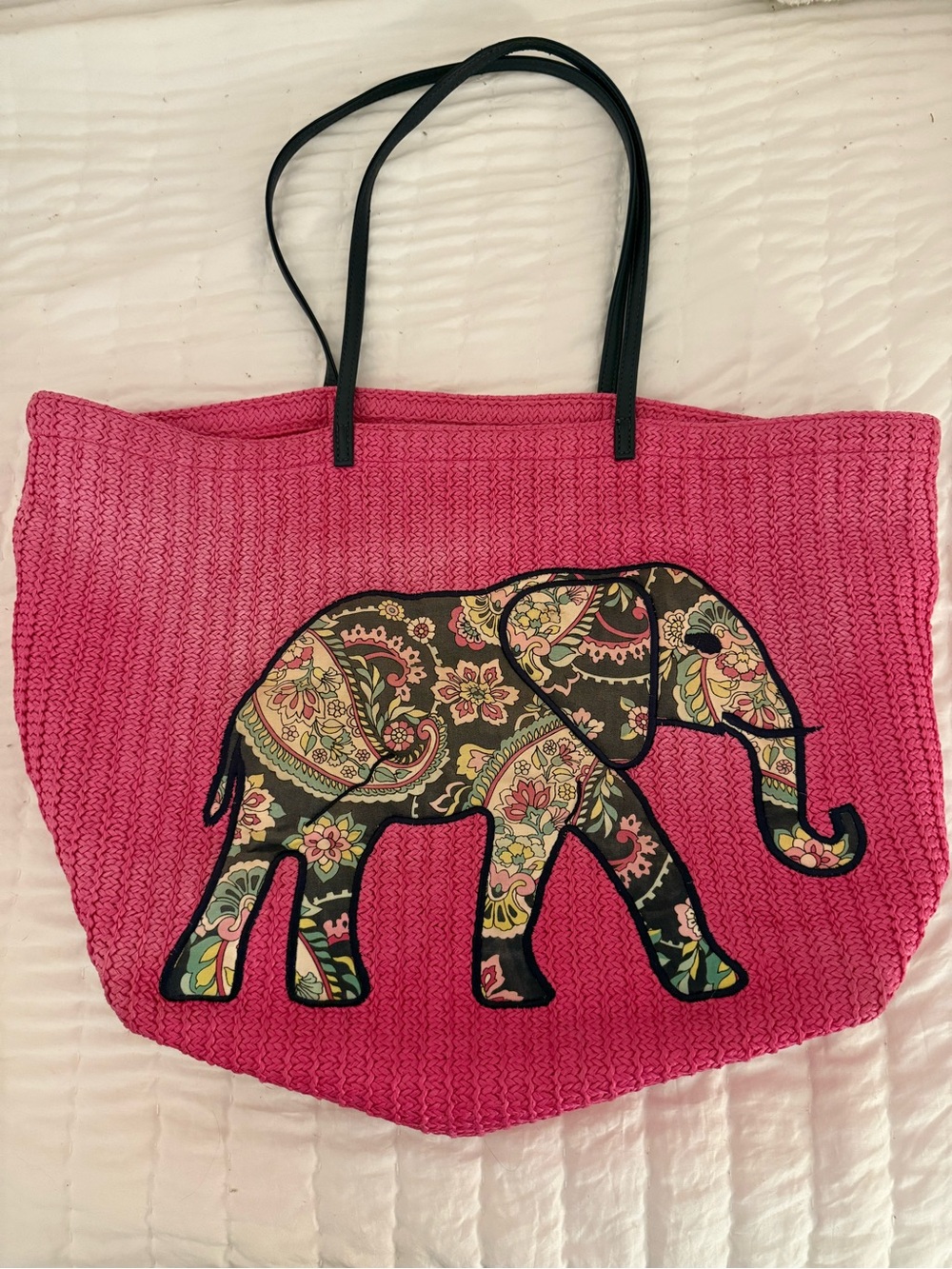 Vera Bradley Pink Elephant Straw Tote Bag